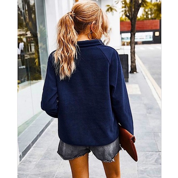 Navy Blue 1/4 Zip Cozy Quilted Pullover Sweater - Picture 2 of 2